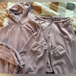 Skims Cotton Fleece Hoodie & Cotton Fleece Jogger Sweat Set / Dusk Pink